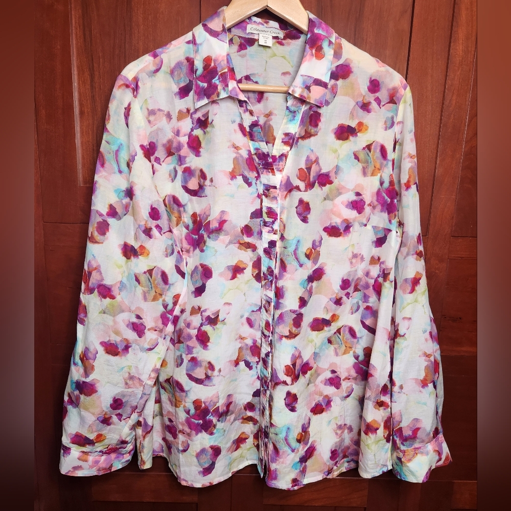 Coldwater Creek Multi-Color Watercolor Floral Button-Down Shirt